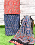 Red Indigo Kamal Unstitched Cotton Chanderi Ajrakh Print Suit