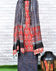 Red Indigo Unstitched Cotton Chanderi Ajrakh Print Suit