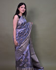 Grey Handloom Banarasi Chiniya Silk Saree: House Of Elegance