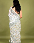 Ivory Buta Block Print Chanderi Silk Saree