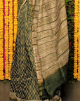 Green Bagru Dabu Print Chanderi Silk Saree: House Of Elegance