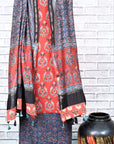 Red Indigo Unstitched Cotton Chanderi Ajrakh Print Suit