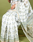 Ivory Buta Block Print Chanderi Silk Saree