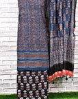 Indigo Black Unstitched Cotton Chanderi Ajrakh Print Suit