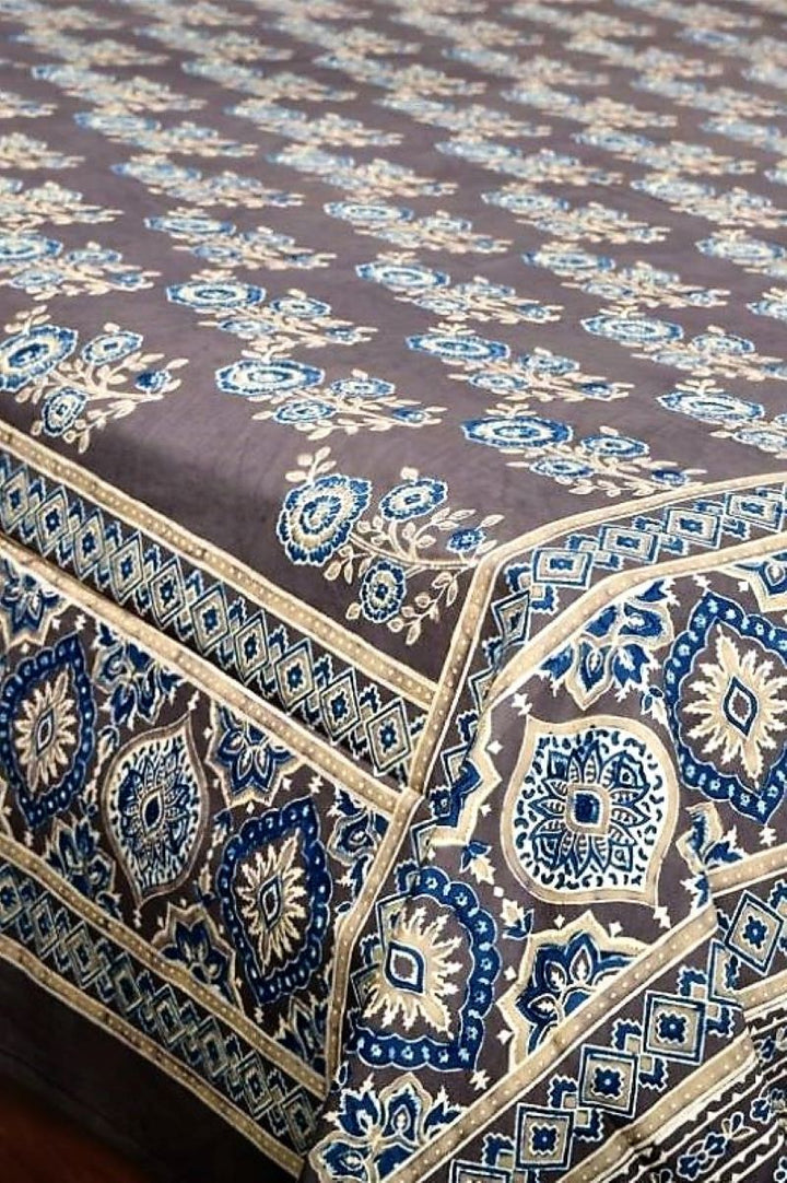 Khaki-Ajrakh-Bedsheet-Set-cotton-bed-linen