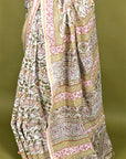 Ivory Jaal Hand Block Chanderi Silk Saree: House Of Elegance