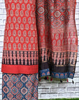 Red Indigo String Unstitched Cotton Chanderi Ajrakh Print Suit