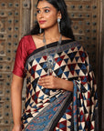 Blue Red Ajrakh Modal Silk Saree