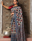 Blue Red Modal Silk Ajrakh Saree