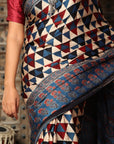 Blue Red Modal Silk Ajrakh Saree