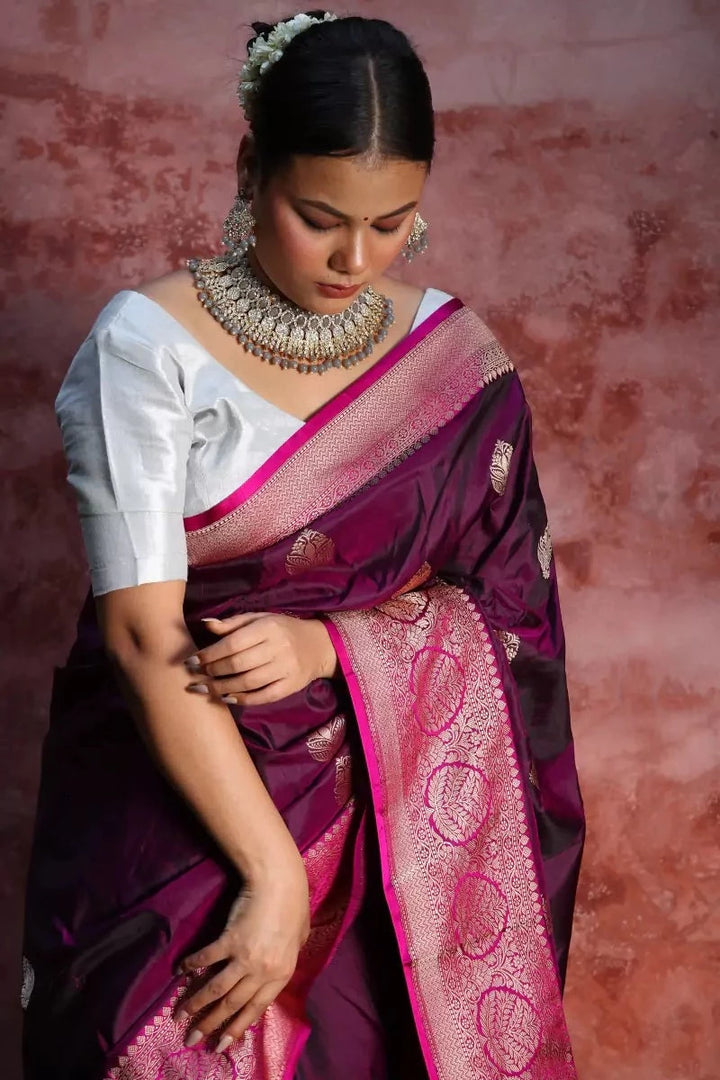 Purple Banarasi Katan Silk Saree