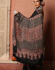 Red Black Ajrakh Modal Silk Saree