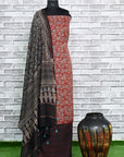 Red Chevron Unstitched Modal Silk Chanderi Ajrakh Print Suit