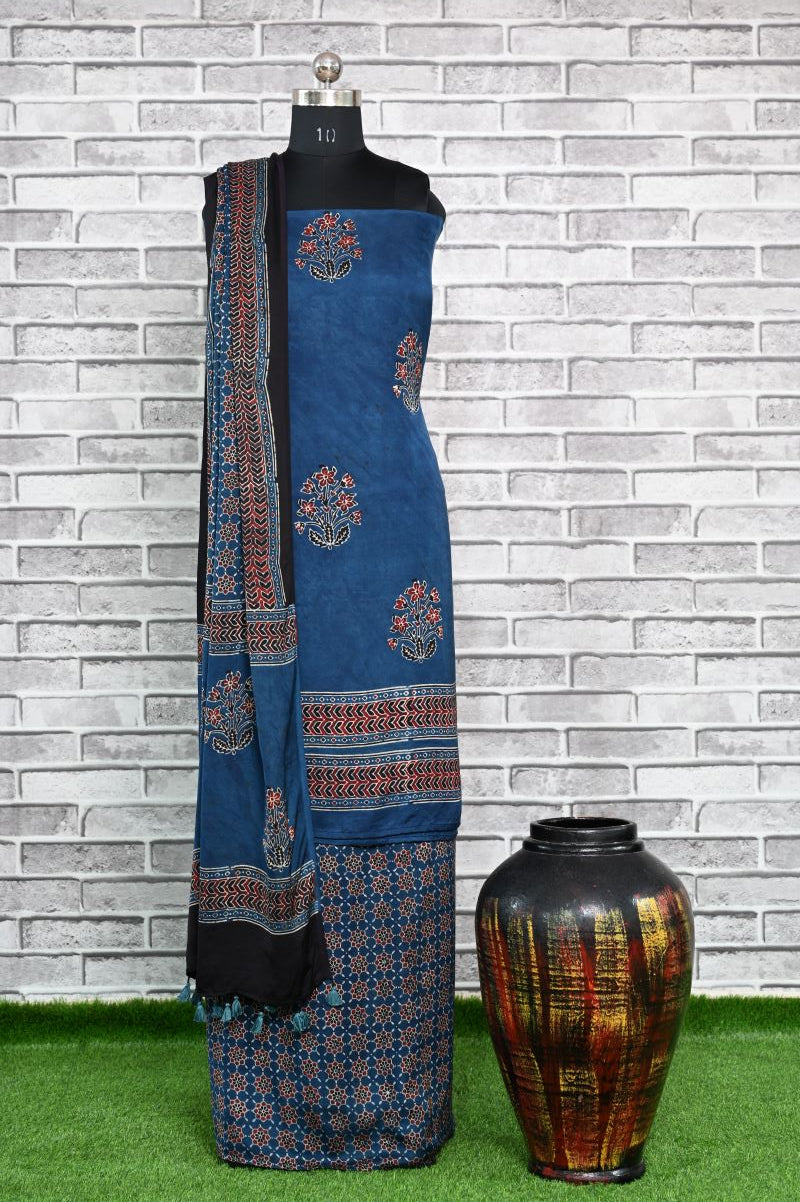 Indigo Corsage Unstitched Modal Silk Ajrakh Print Suit