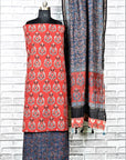 Red Indigo Unstitched Cotton Chanderi Ajrakh Print Suit