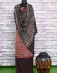 Red Chevron Unstitched Modal Silk Chanderi Ajrakh Print Suit