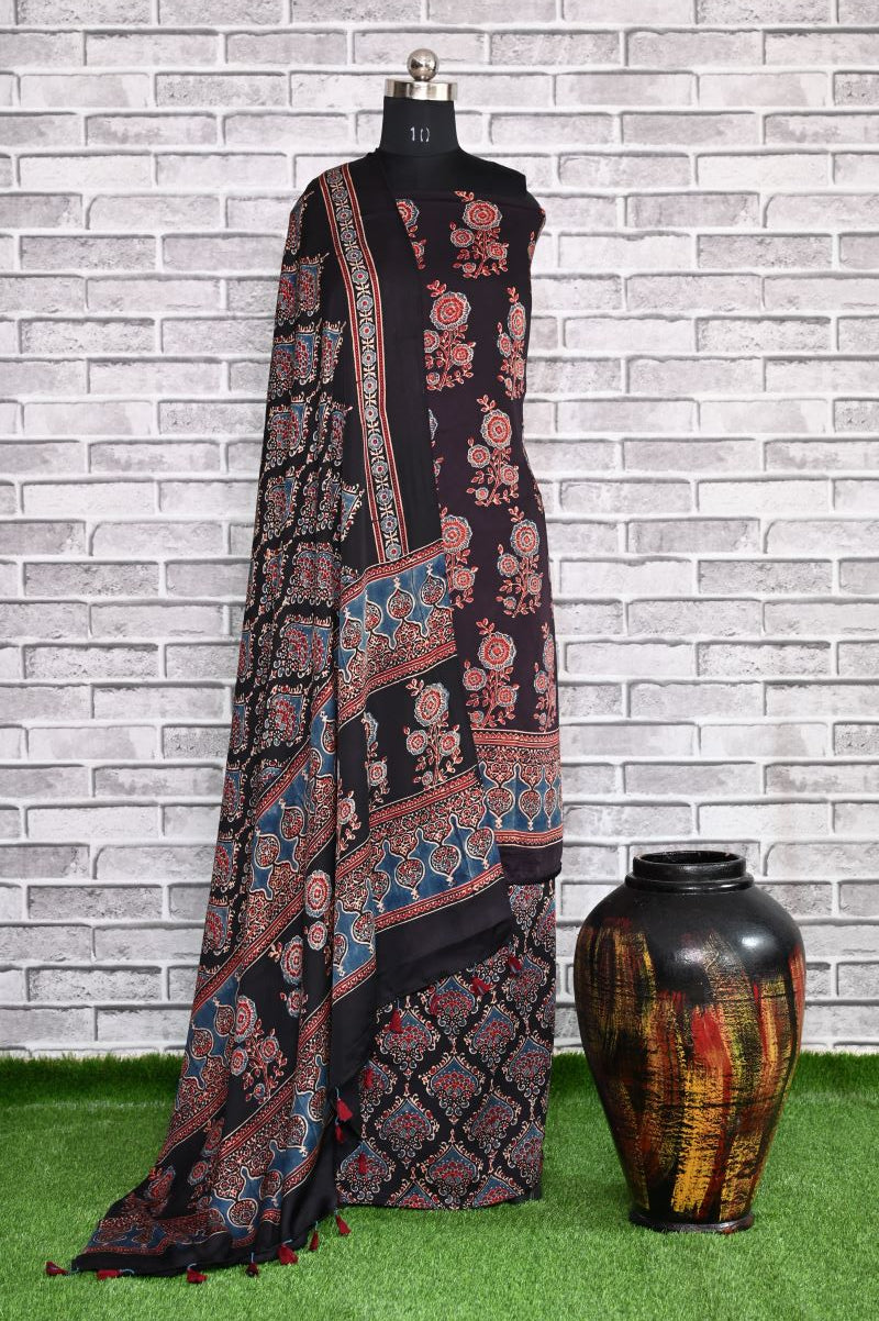 Floral String Unstitched Modal Silk Ajrakh Print Suit