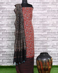 Red Chevron Unstitched Modal Silk Chanderi Ajrakh Print Suit
