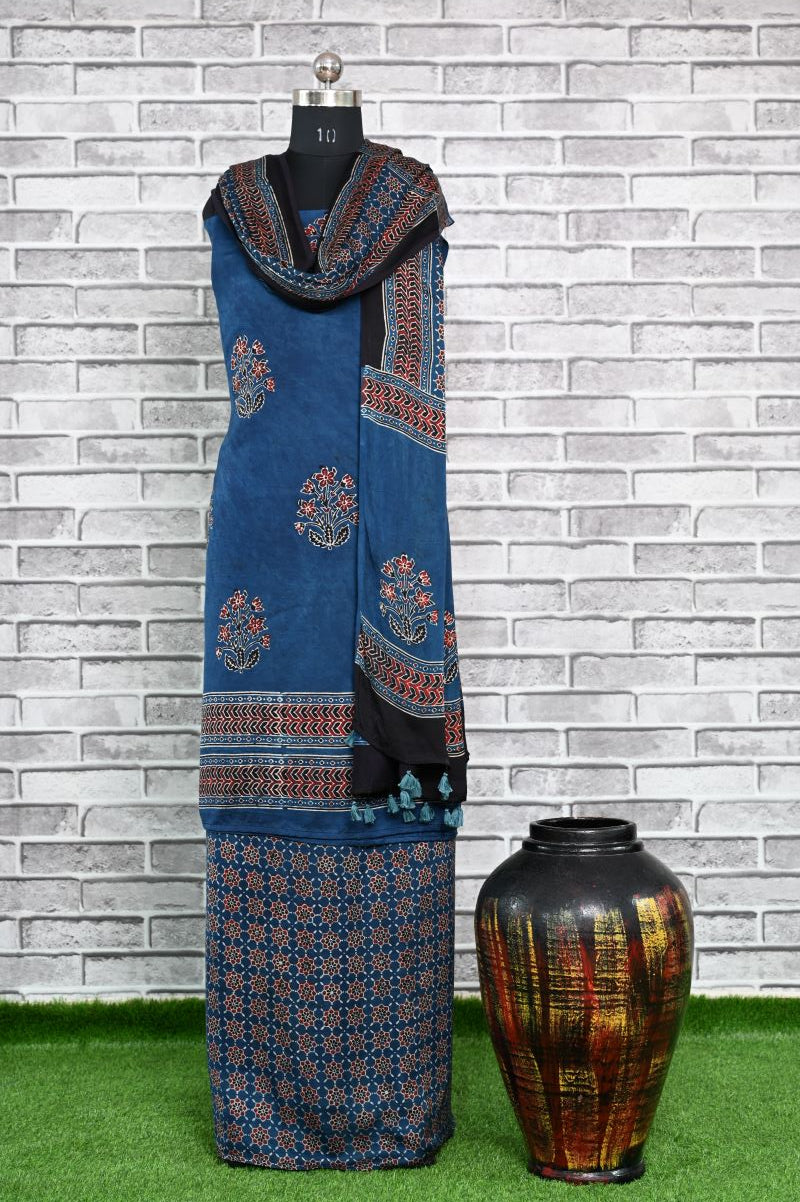 Indigo Corsage Unstitched Modal Silk Ajrakh Print Suit
