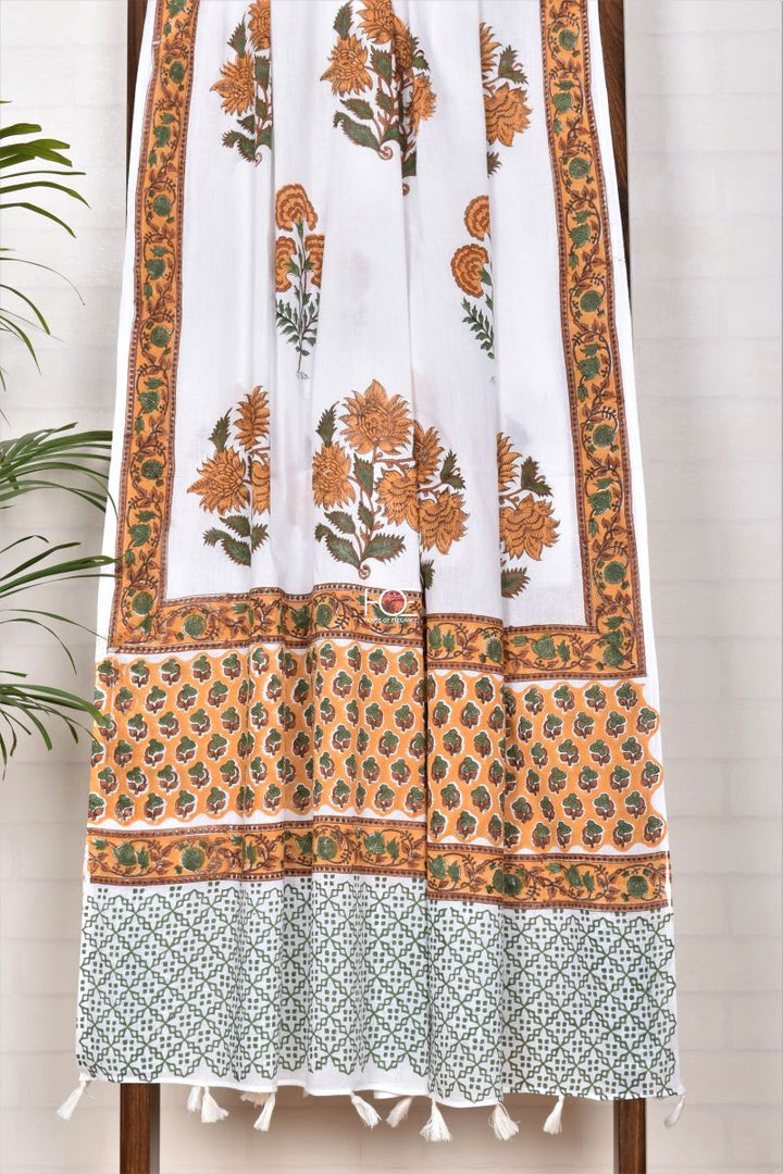 Mustard White Aztec / Cotton | Sanganeri | 3 Pcs Suit - Handcrafted Home decor and Lifestyle Products