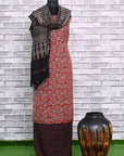 Red Chevron Unstitched Modal Silk Chanderi Ajrakh Print Suit