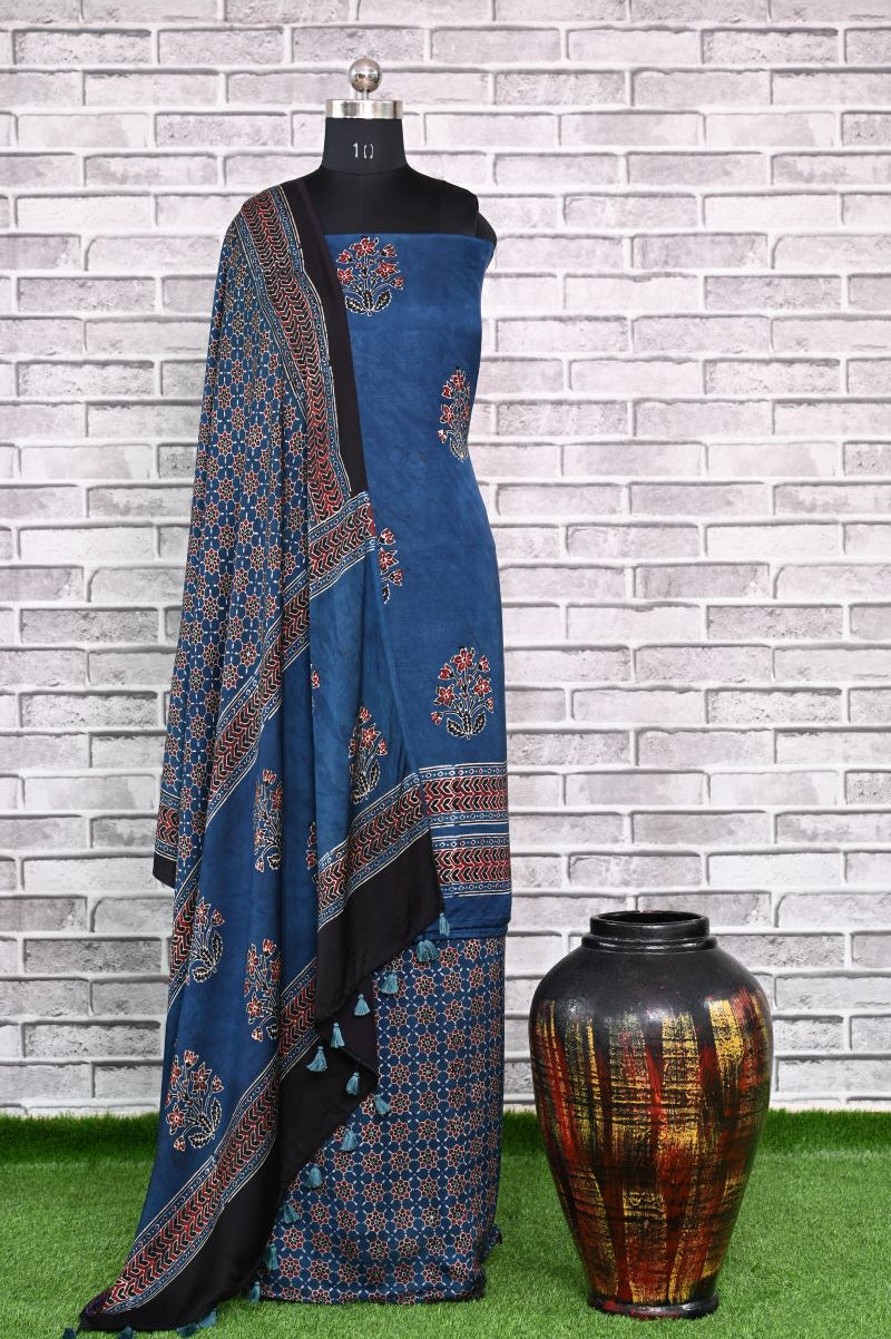 Indigo Corsage Unstitched Modal Silk Ajrakh Print Suit