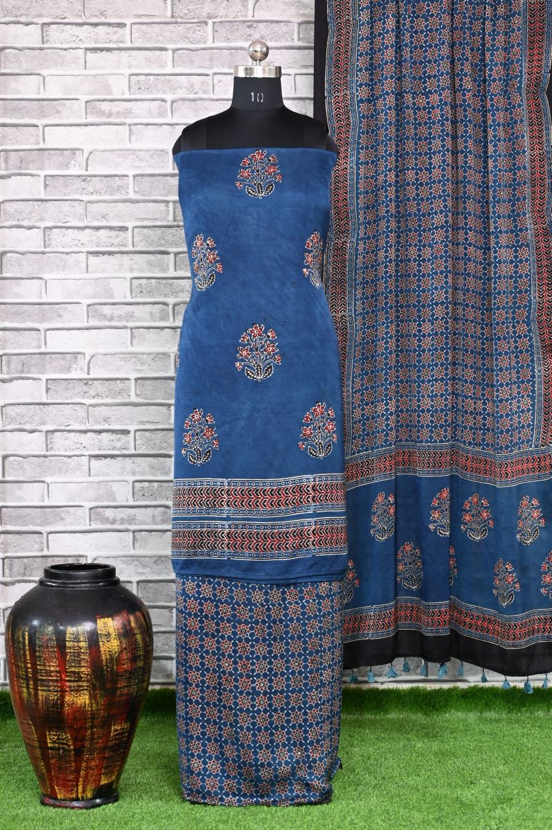 Indigo Corsage Unstitched Modal Silk Ajrakh Print Suit