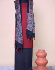 Black Indigo Ajrakh Hand Block Print Dupatta
