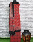 Red Floral Stria Unstitched Modal Silk Ajrakh Print Suit