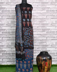 Black Indigo Unstitched Modal Silk Ajrakh Print Suit