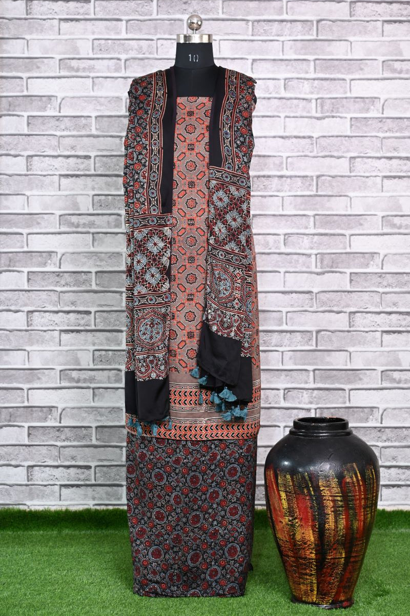 Riyal Challo Unstitched Modal Silk Ajrakh Print Suit