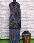 Black Indigo Unstitched Modal Silk Ajrakh Print Suit