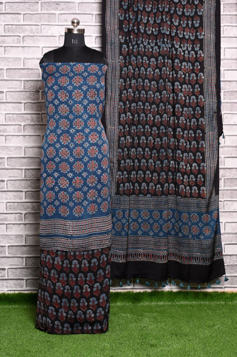 Indigo Choufal Unstitched Modal Silk Ajrakh Print Suit