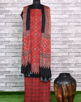 Red Floral Stria Unstitched Modal Silk Ajrakh Print Suit