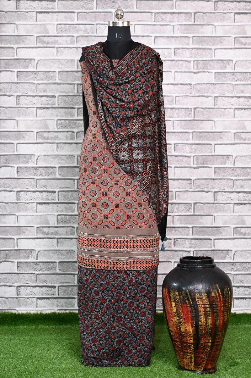 Riyal Challo Unstitched Modal Silk Ajrakh Print Suit