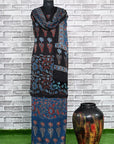 Black Indigo Unstitched Modal Silk Ajrakh Print Suit