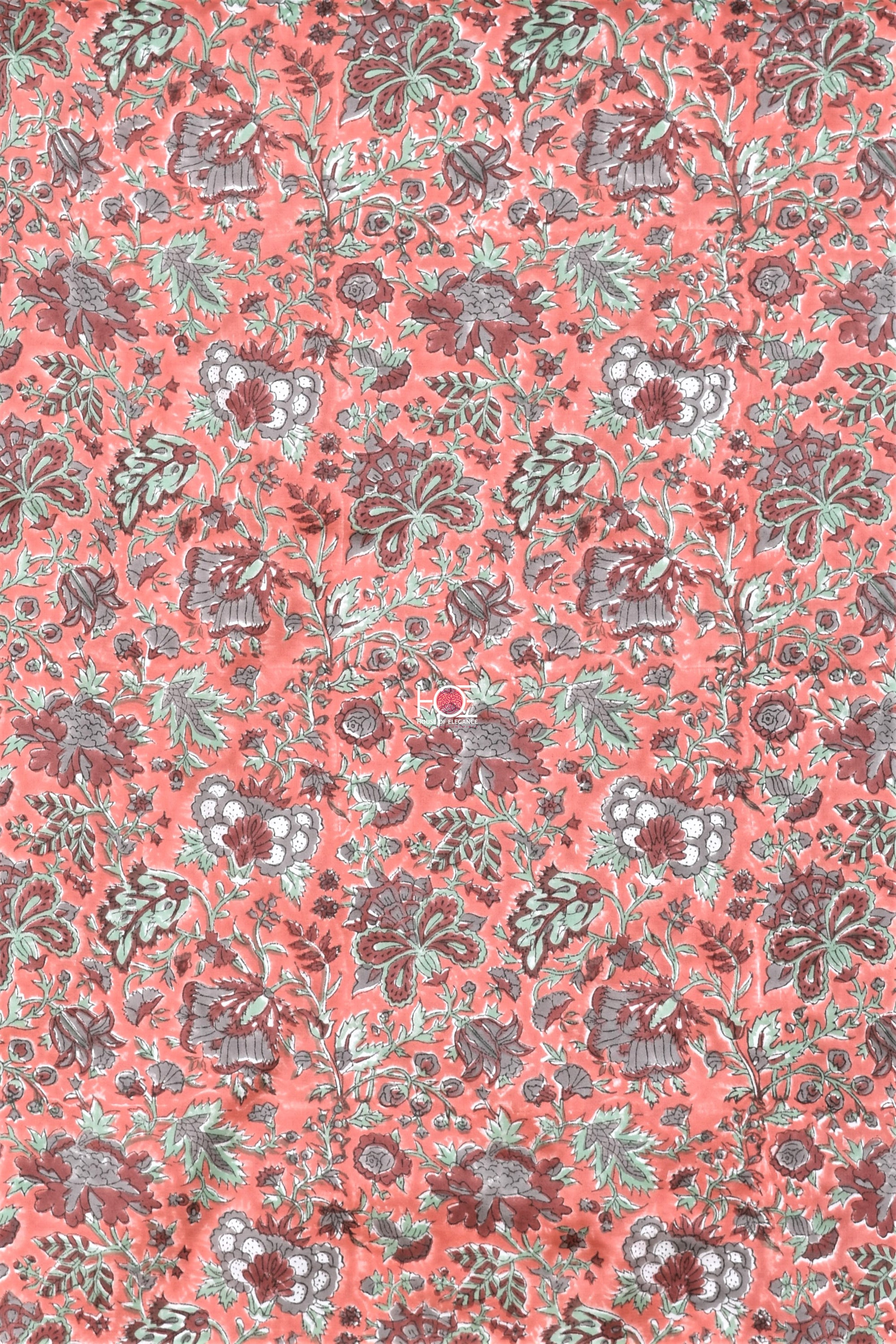 Floral Peach Grey / Modal Silk | Sanganeri | 3 Pcs Suit - Handcrafted Home decor and Lifestyle Products