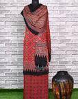 Red Floral Stria Unstitched Modal Silk Ajrakh Print Suit