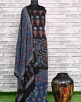Black Indigo Unstitched Modal Silk Ajrakh Print Suit