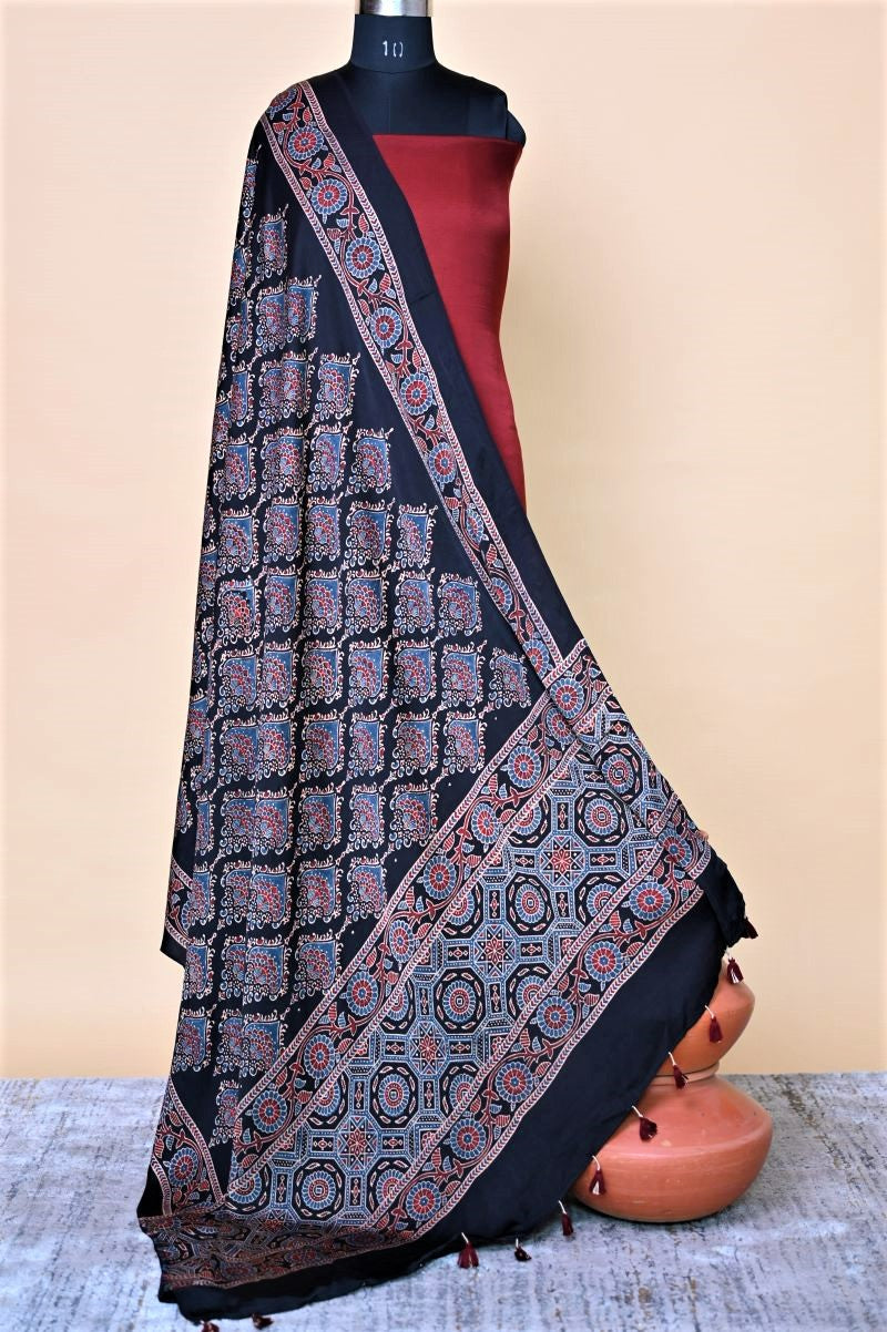 Black Modal Silk Ajrakh Dupatta