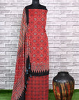 Red Floral Stria Unstitched Modal Silk Ajrakh Print Suit