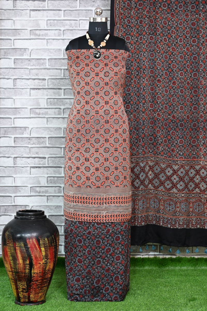 Riyal Challo Unstitched Modal Silk Ajrakh Print Suit