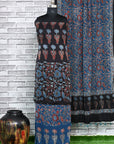 Black Indigo Unstitched Modal Silk Ajrakh Print Suit