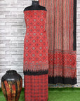 Red Floral Stria Unstitched Modal Silk Ajrakh Print Suit