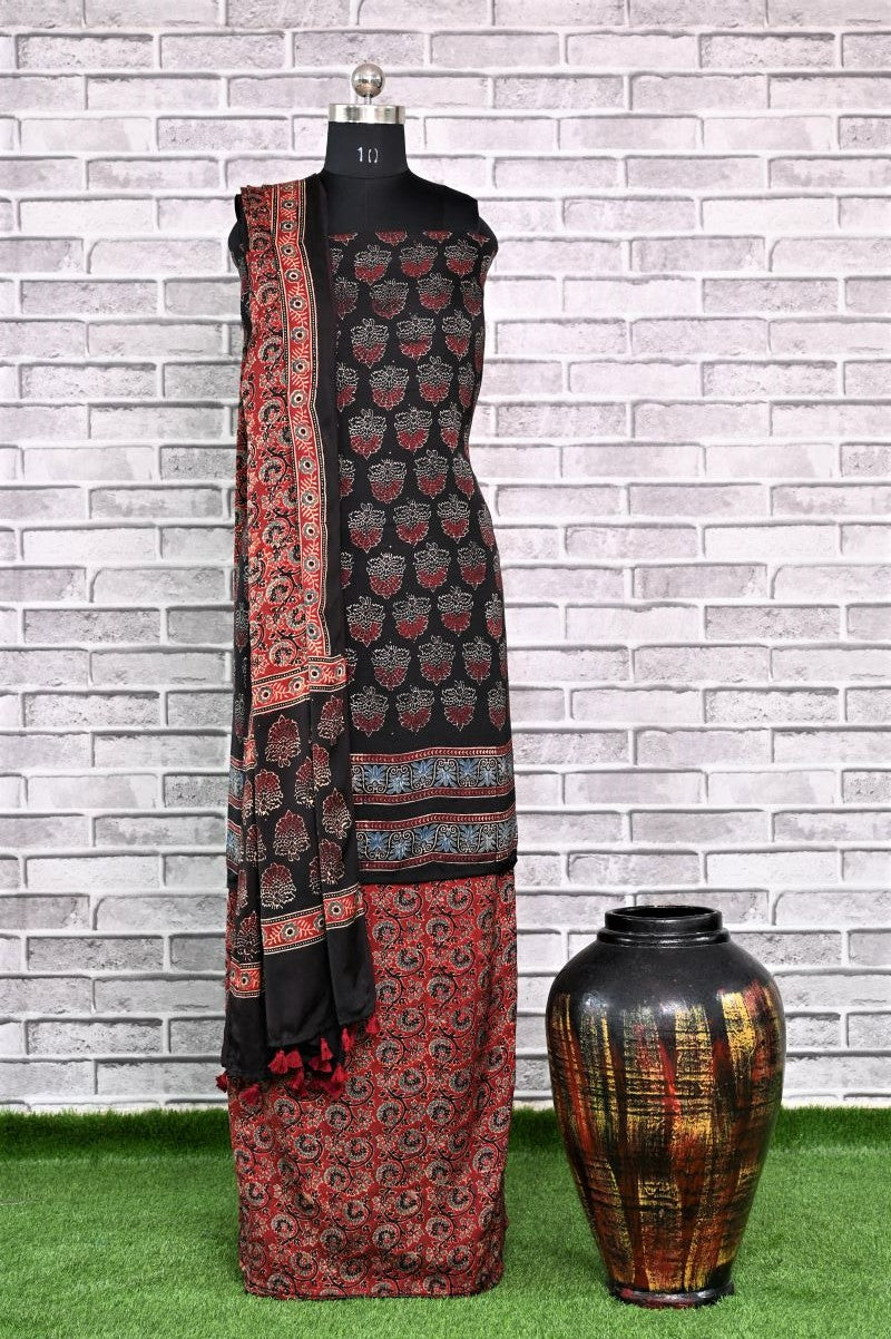 Taaj Kharey Unstitched Modal Silk Ajrakh Print Suit