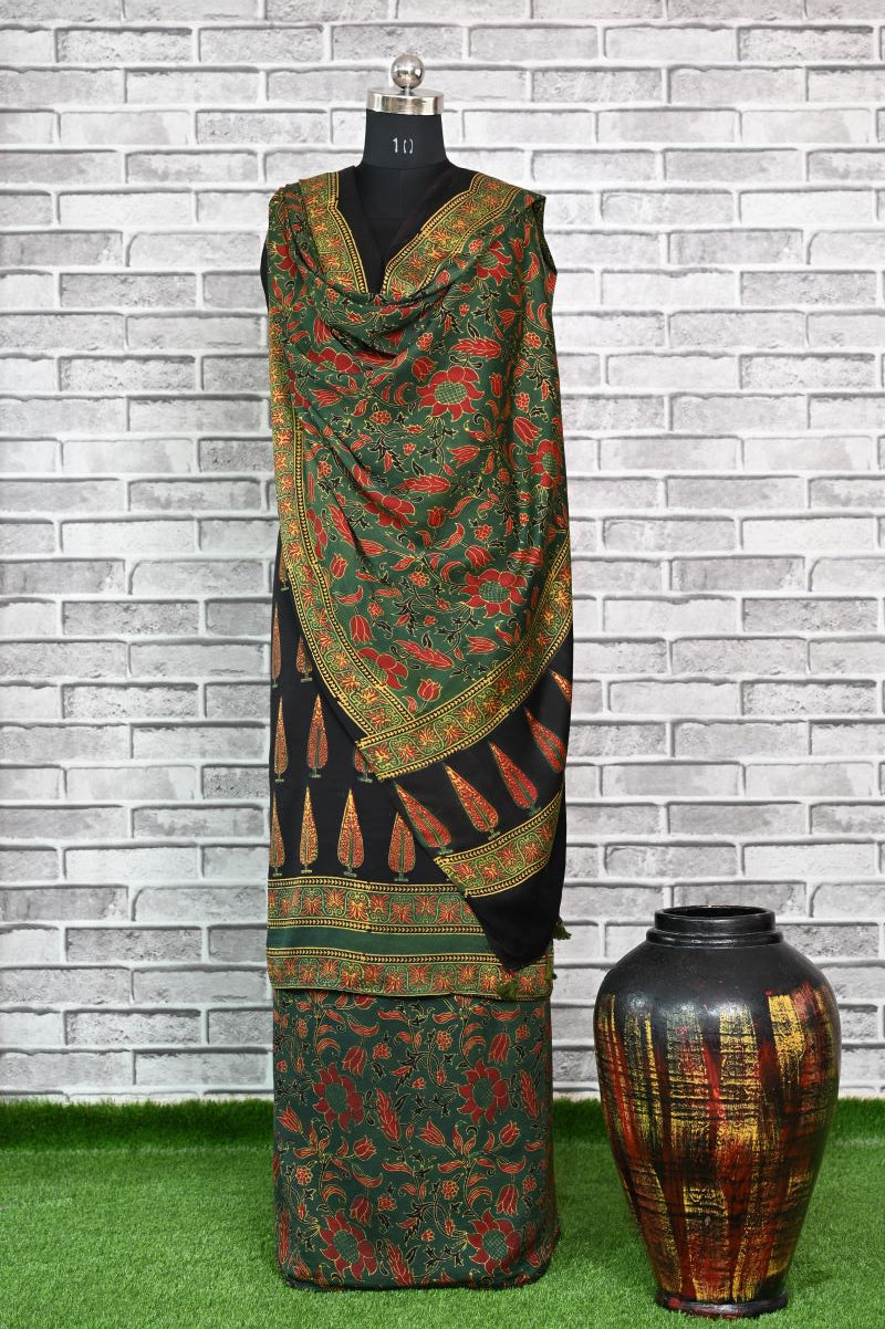 Pine Floral Unstitched Modal Silk Ajrakh Print Suit