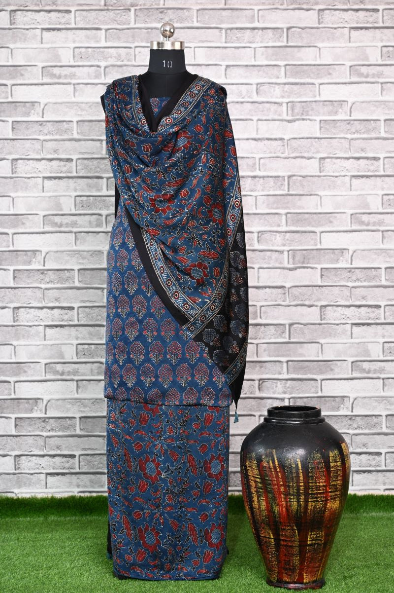 Indigo Kamal Unstitched Modal Silk Ajrakh Print Suit