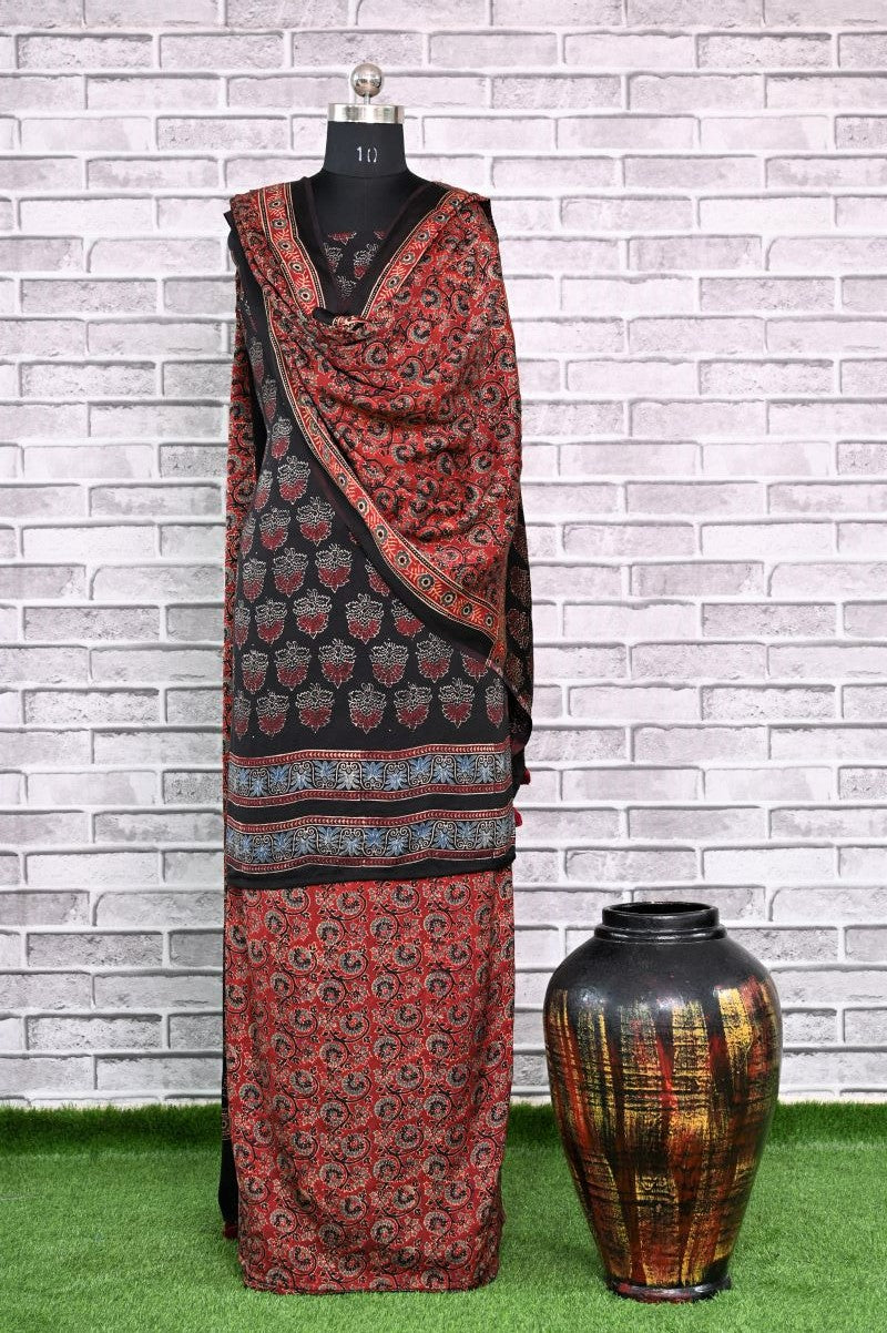 Taaj Kharey Unstitched Modal Silk Ajrakh Print Suit