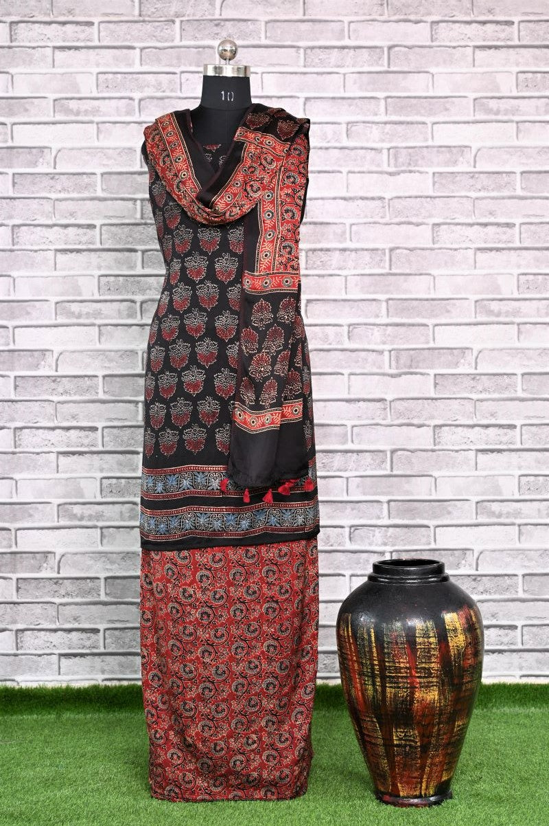 Taaj Kharey Unstitched Modal Silk Ajrakh Print Suit