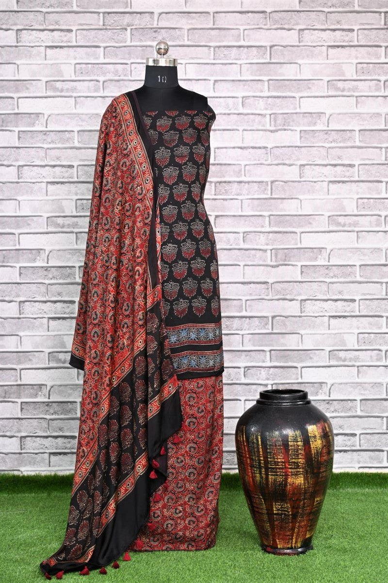 Taaj Kharey Unstitched Modal Silk Ajrakh Print Suit